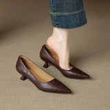 French Retro Pointed Single Shoes Women Soft Leather Fine Heel Temperament Shallow High-Heeled Shoes HZ0115