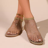 Round Head Beach Sandals Women Wearing Hollow Water Drill A Foot Pedal Breathable Mesh Sandals Women Low Help Cool Boots HZ0115