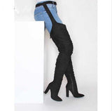 New Solid Velvet Fashion Pointed Personality Rough Knee And Waist Sexy Boots Women Fashion Boots HZ0115