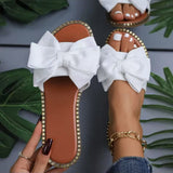 New Flat Bottom Water Drill Bow Bow Slippers Women Wear Pure Light Cloth Cold Slippers HZ0115