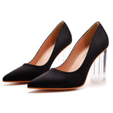 9 Cm Crystal Transparent Square Heel Pointed Shoes Bridal Shoes Silk Satin Dress Dress Shoes Wedding Shoes HZ0115