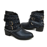 Ladies Leather Boots Autumn Winter Rough And Large Belt Short-Sleest Unispet Women HZ0115