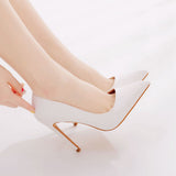 11 Cm Sexy Pointed High Heel Single Shoes Women Fine Heel Shoes Pointed Shoes Fashion Commute White Large Size Shoes HZ0115