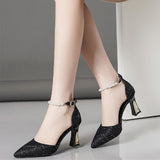 Large-Size Sharp-Headed Women's Shoes 2025 Summer New High-Heeled Fashion Beaded Professional Sandals Women HZ0115
