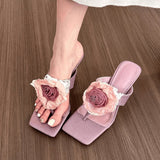 New Chinese Flower High-Heeled Sandals Women 2025 Spring And Summer New Clip Fine And Cool Slippers Women HZ0115