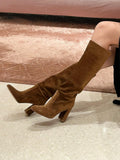 Vintage Brown Velvet High Barrel Thick And Knight Boots Hot Girl Big Barrel Around Thin High Boots HZ0115