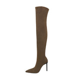 Over-Knee Boots Autumn And Winter Explosion Of High-Heeled High-Heeled High-Heeled Shoes Brown Elastic Thin Boots HZ0115