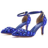 7 Cm Large-Size Sandals Fine Heel Head Water Drill High Heel Sandals Gold Water Drill High Heels Wedding Shoes HZ0115