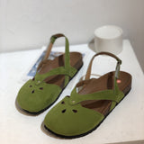 Large-Size Retro Simple Hollowed-In-Head Sandals Women's One-Character Buckle With Flat Velvet Back Empty Single Shoes Wish HZ0115