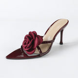 Women's Three-Dimensional Flowers Patent Leather Tips High Heels Women's Shoes Red High Heels HZ0115