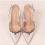 Chain Water Drill High Heel Female Fine Heel Finger Sharp French Single Shoe With Head Sandals Banquet Shoes Light And Comfortable HZ0115