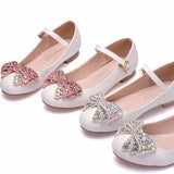 Zhongda Child's Bow Flat Sole Casual Single Shoe Round Head Mary Jane White Wedding Girl Single Shoes Performance Shoes HZ0115