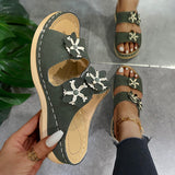 2025 Summer New Thick-Bottomed Slippers Car Sewing Round Head Flowers Decorated Casual Slippers Women's Shoes Thick Soles HZ0115