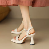 One-×Ö Buttoned Sandals Women Summer New 2025 Square Waterproof Table Horseshoes And Fairy Wind Heels High Heels HZ0115
