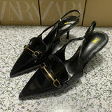ZA Home 2025 New Women's Shoes Low Heel Temperament High Heels High-Heeled Shoes Black Shallow Back Triptling Muller Single Shoes HZ0115