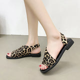 Leopard Sandals Women 2025 Summer New Large-Size Fish Mouth Side Empty Fashion Thick Heel Low-Heeled Sandals Tide HZ0115