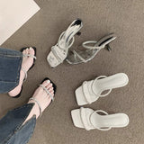 Beautiful Slippers Women's Summer Wear 2025 New Fashion Evening Wind High Heel Cool Slippers Water Drill Fairy Sandals HZ0115