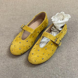Sanding Skin Shallow Mouth Small Single Shoes Women Retro Rivet Round Head Mary Jane Shoes Flats Comfortable Grandmother Shoes HZ0115