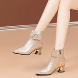Sharp-Headed Short Boots Women 2025 Autumn And Winter New Temperament Of The Water Drill Rough And Women's Boots High-End Cheongsam Fashion Boots HZ0115