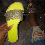 2025 Summer Women's Flat Bottom Slippers Large Code New Bright Drill Flat Bottom Slippers Women Cold Slippers HZ0115