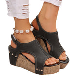 Slope Heel Sandals Women's Shoes 2025 Summer New Leisure Thick-Sed Fish Mouth Magic Stick Slope Sandals HZ0115