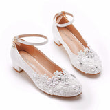 Large-Size 3 Cm Square-To-Head Single-Shoe With Single Shoe Spring And Autumn Lace Bridal Shoes For Pregnant Women's Wedding Shoes HZ0115
