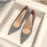 Wedding Shoes Women 2025 New Autumn Wedding Fine Heel High Heels Crystal Shoes Bridesmaids Bridal Shoes Winter Silver Glide HZ0115