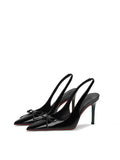 Naked High-Heeled Women 2025 Summer After The New Empty Tip Fine And Light Temperament Single-Shoe Red-Soled Bow Sandals HZ0115
