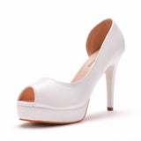 Fish Mouth Sandals Fine Heel Waterproof Table Hollow Sandals Fish Mouth Hollow Sandals White High Heel Single Shoes HZ0115