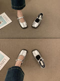 French Design Sense Silver Bag Head Half Slippers Women Wearing Lazy One-Legged Coarse Heel Muller Shoes Behind The Empty Single Shoes Women HZ0115