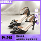 Sharp-Headed Bridesmaid Shoes Summer 2025 New Famous Temperament High Heels Fine Heel Sweet Bow Bow Head Sandals Woman HZ0115