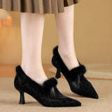 6Cm Fashion Leopard Velvet Deep Mouth High Heels Plush Simple Temperament Warm Spring And Autumn Casual Fine Heel Single Shoes HZ0115
