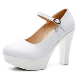 Round Head Buckle Waterproof Table 8CM High Heel Women's Shoes Thick-Soled Model Show Shoes Coarse Heel Work Shoes Silver Single Shoes HZ0115