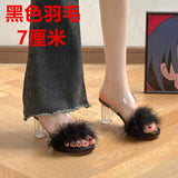Fairy Hairy Slippers Women Wear 2025 New Net Red Coarse And One-Word Drag Crystal High-Slip Slippers HZ0115