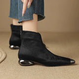 French High-End V-Mouthed Small Ankle Boots 2025 New Autumn And Winter Fashion Plush Metal Head Tip Black Short Boots Woman HZ0115