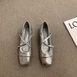 Coarse-Heeled Silver Mary Jane Head Single Shoes Women's Shoes 2025 New Spring Evening Gentle Flat Bottom Shoes HZ0115