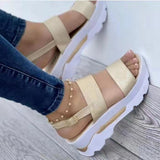 Summer New Word With Thick Bottom Slope And Ladies Sandals Casual Buckle High HZ0115