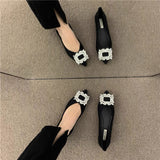Flat-Soled Shoes Women In The Spring And Autumn Of 2025 New Pointed Light-Point Professional Shoes Drill Black Fashion Single Shoes HZ0115
