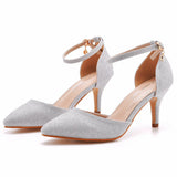 7 Cm Large-Size Sandals Fine-Heeled Pointed Sandals White Pointed Shoes Women's High Heels Wedding Shoes HZ0115