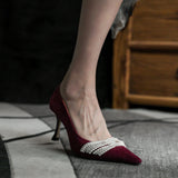 2025 White Main Wedding Dress Autumn Beads Sharp High Heels Women's Fine Heel Single Shoes Shallow Temperament Bride Wedding Shoes HZ0115