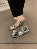 French High-End Pearl Cover Silver Sandals Women Summer 2025 New One-Word Buckle With Beautiful Fairy Shoes HZ0115