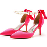 7 Cm Fine Heel Large-Size Sandals Banquet Women's Shoes Ribbon Beads High Heel Sandals And Ribbon Dress Dress HZ0115