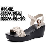 Slope Heel Thick-Soled Sandals Women Summer With A Word With Water Drill Weaving Mother Sandals Soft-Soled Pine Cake Beach Shoes HZ0115