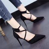 Sexy Pointed High-Heeled Women 2025 Spring New Temperament Cross-Lace Single Shoe Velvet Fine Heel Women's Shoes HZ0115