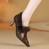 6Cm Fashion Leopard Velvet Deep Mouth High Heels Plush Simple Temperament Warm Spring And Autumn Casual Fine Heel Single Shoes HZ0115