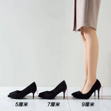 34-42 Large-Size High-Heeled Women 2025 Spring And Autumn New Black Fine Heel Pointed Light Mouth Velvet Professional Work Shoes HZ0115