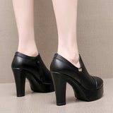 Sharp-Headed Coarse Waterproof Table Deep Mouth Single Shoes Women's Spring And Autumn Dress Work Shoes Side Zipper Fashion Singles High Heels HZ0115