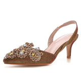 6 Cm Light-Mouthed Pointed Sandals Discolored Cloth Thin Heel Large Banquet Sandals Women 42 Yards 43 Yards High Heel Sandals HZ0115