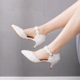 5 Cm White Lace Tip Sandals Low Heel Plus-Size Sandals Woman Lace Wedding Shoes Bridal Shoes HZ0115