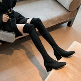 Over-Knee Boots High-Heeling Boots Elastic Boots Boots Cards Color Boots Lint Long Boots Autumn Winter Velvet High Boots HZ0115